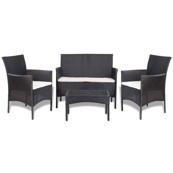  4-tlg. Garten-Lounge-Set mit Auflagen Poly Rattan Schwarz