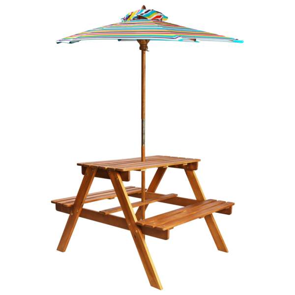  Kinder-Picknicktisch mit Sonnenschirm 79x90x60 cm Akazienholz