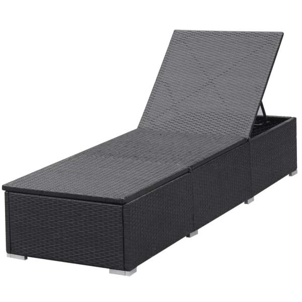  Sonnenliege mit Auflage Poly Rattan Schwarz