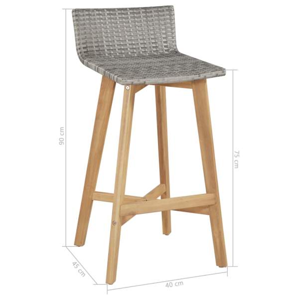  Barstühle 2 Stk. Poly Rattan Akazienholz Massiv 40x45x90 cm 