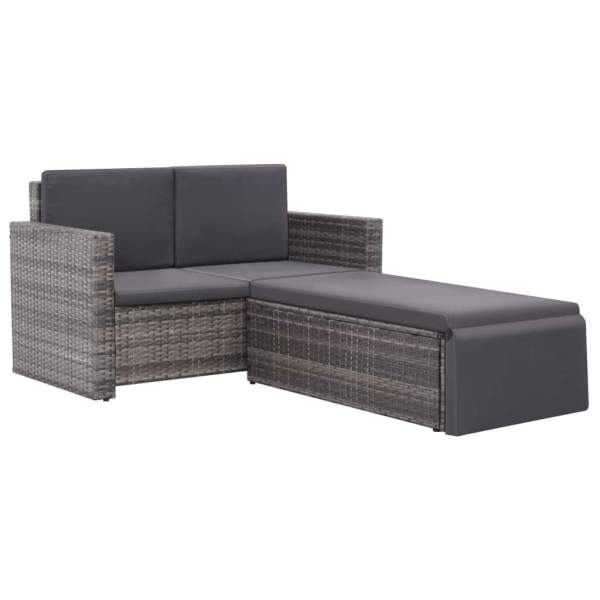  2-tlg. Garten-Lounge-Set mit Auflagen Poly Rattan Grau