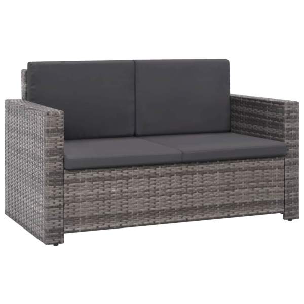  2-tlg. Garten-Lounge-Set mit Auflagen Poly Rattan Grau