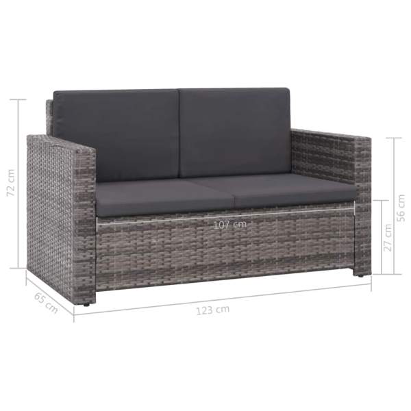  2-tlg. Garten-Lounge-Set mit Auflagen Poly Rattan Grau