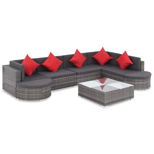  8-tlg. Garten-Lounge-Set mit Auflagen Poly Rattan Grau