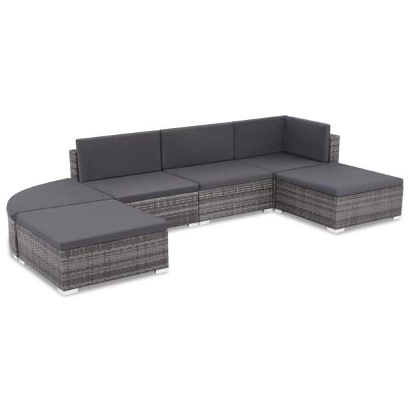  6-tlg. Garten-Lounge-Set mit Auflagen Poly Rattan Grau