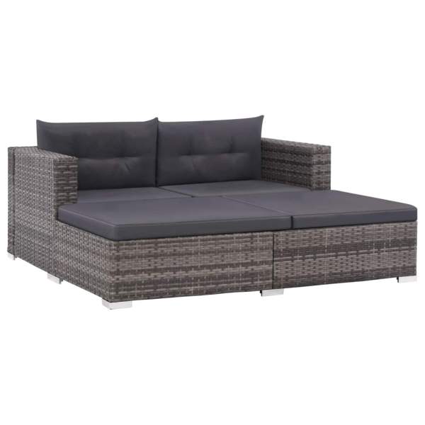  3-tlg. Garten-Lounge-Set mit Auflagen Poly Rattan Grau