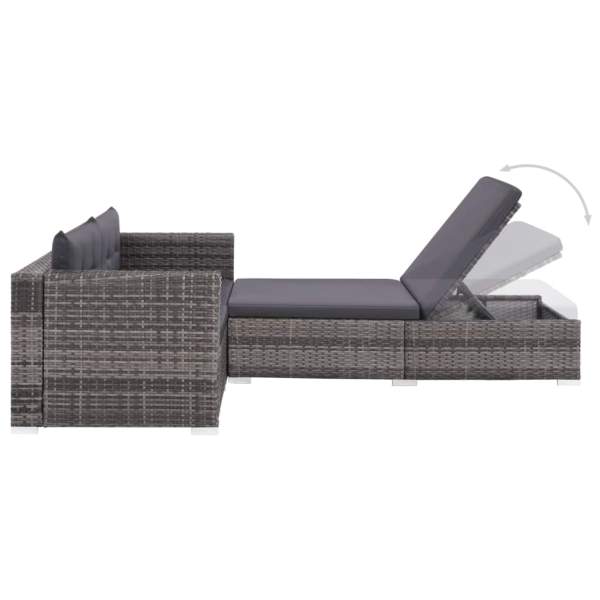  3-tlg. Garten-Lounge-Set mit Auflagen Poly Rattan Grau