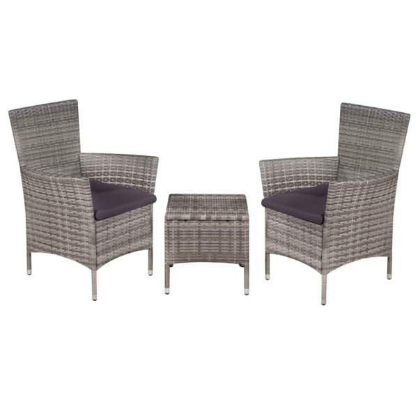  3-tlg. Bistro-Set Poly Rattan Grau