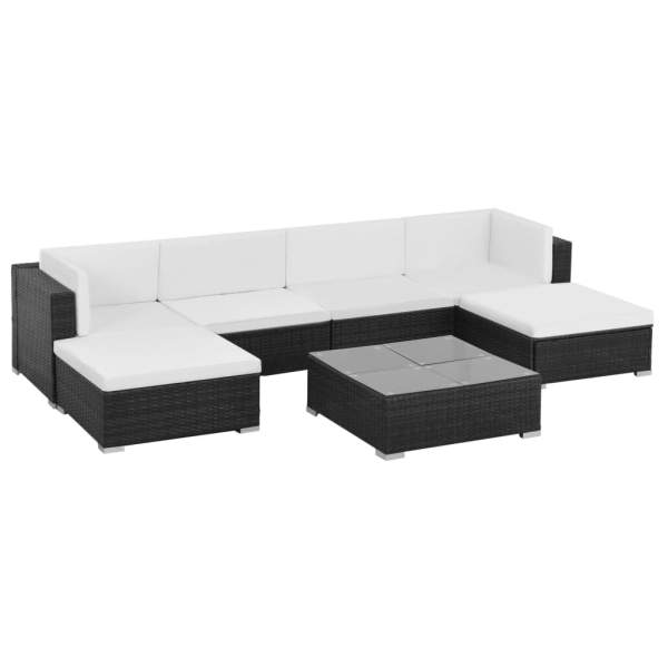  7-tlg. Garten-Lounge-Set mit Auflagen Poly Rattan Schwarz