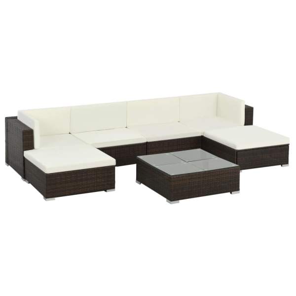  7-tlg. Garten-Lounge-Set mit Auflagen Poly Rattan Braun