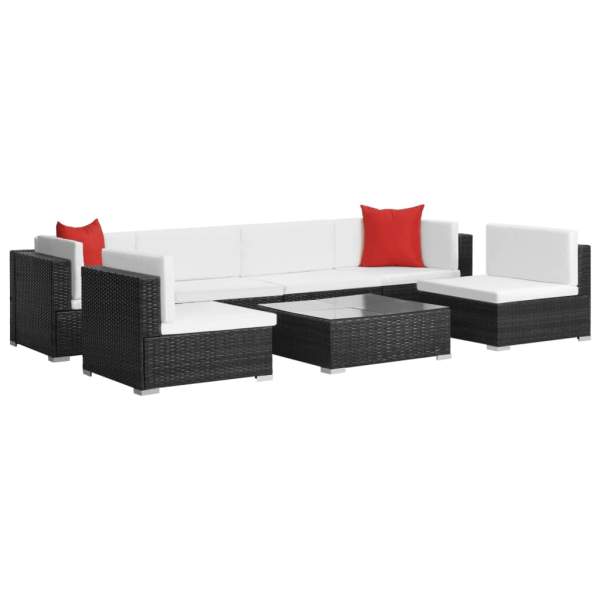  7-tlg. Garten-Lounge-Set mit Auflagen Poly Rattan Schwarz