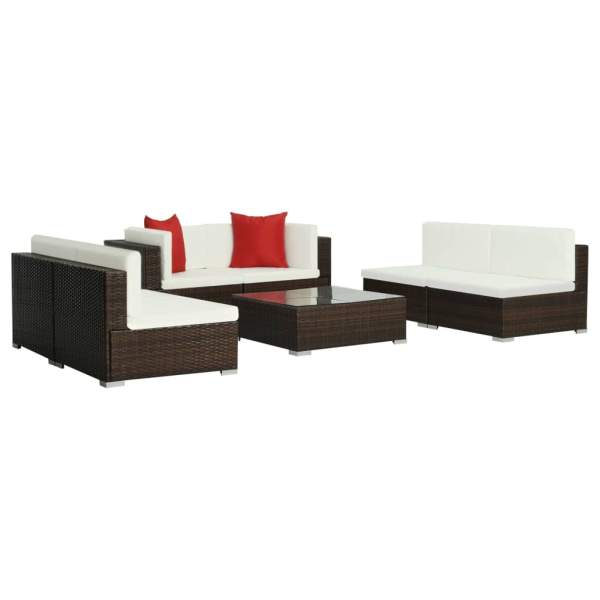  7-tlg. Garten-Lounge-Set mit Auflagen Poly Rattan Braun