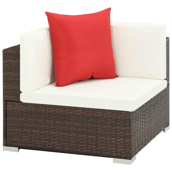  7-tlg. Garten-Lounge-Set mit Auflagen Poly Rattan Braun