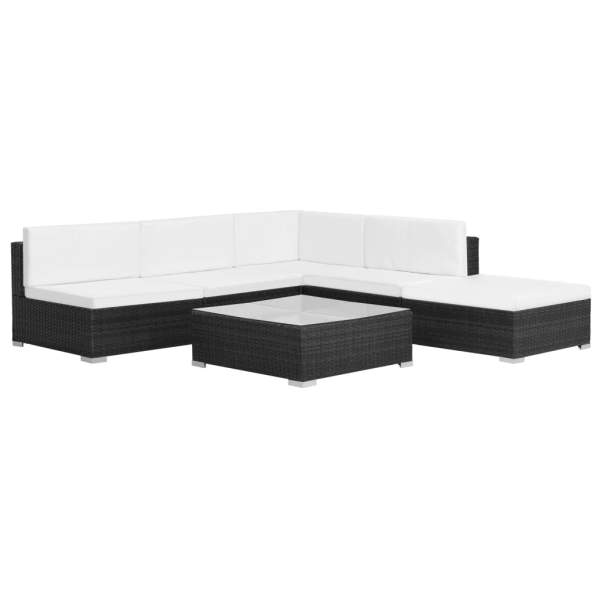  6-tlg. Garten-Lounge-Set mit Auflagen Poly Rattan Schwarz