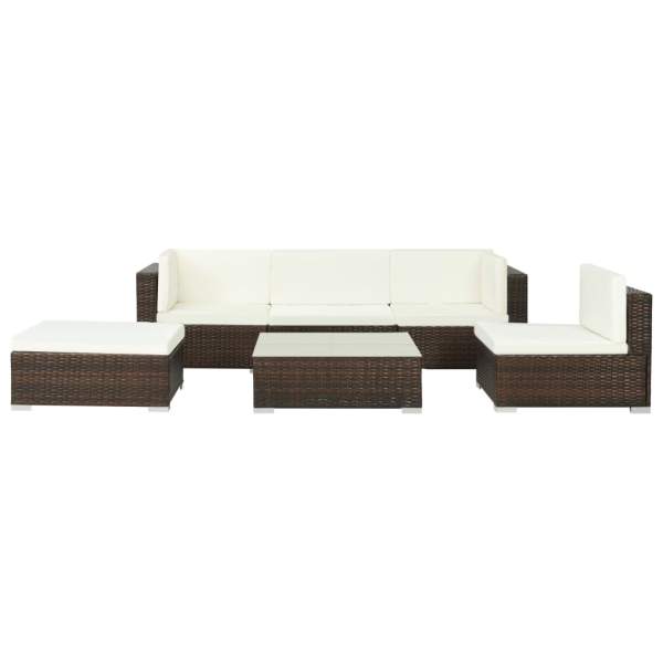  6-tlg. Garten-Lounge-Set mit Auflagen Poly Rattan Braun