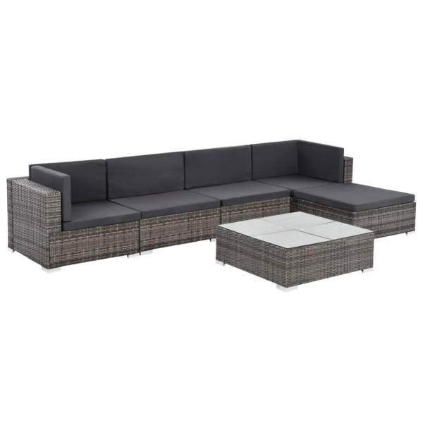  6-tlg. Garten-Lounge-Set mit Auflagen Poly Rattan Grau