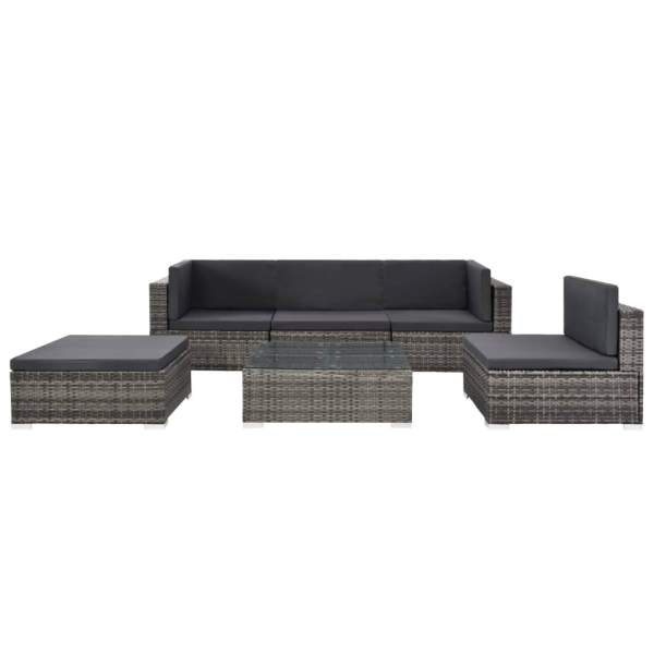  6-tlg. Garten-Lounge-Set mit Auflagen Poly Rattan Grau