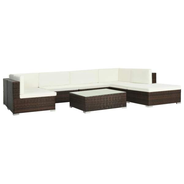  8-tlg. Garten-Lounge-Set mit Auflagen Poly Rattan Braun