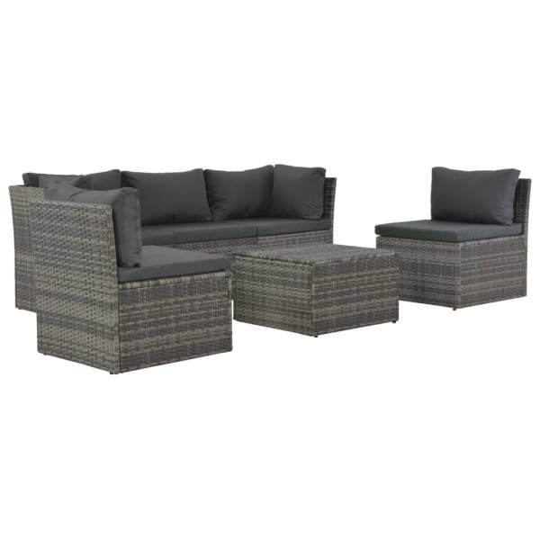  4-tlg. Garten-Lounge-Set mit Polstern Poly Rattan Grau