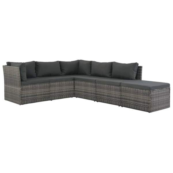  4-tlg. Garten-Lounge-Set mit Polstern Poly Rattan Grau