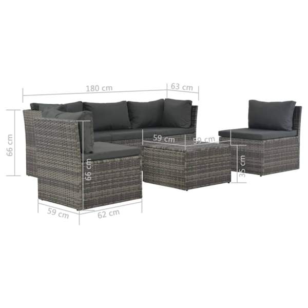  4-tlg. Garten-Lounge-Set mit Polstern Poly Rattan Grau