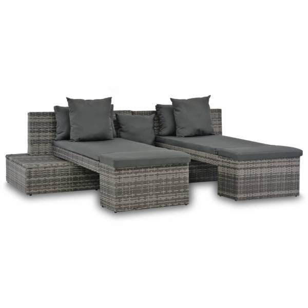  4-tlg. Garten-Sofagarnitur mit Kissen Grau Poly Rattan