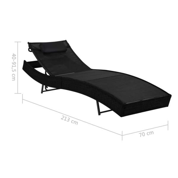  Sonnenliegen 2 Stk. mit Tisch Poly Rattan und Textilene Schwarz