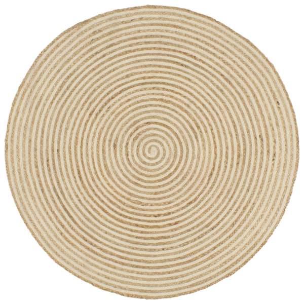  Teppich Handgefertigt Jute mit weißem Spiraldruck 120 cm