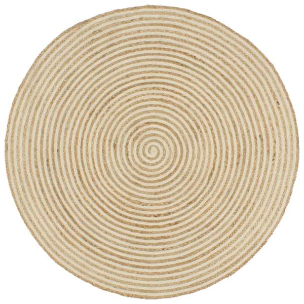  Teppich Handgefertigt Jute mit weißem Spiraldruck 150 cm