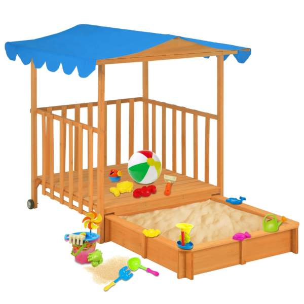  Kinderspielhaus mit Sandkasten Holz Blau UV50 