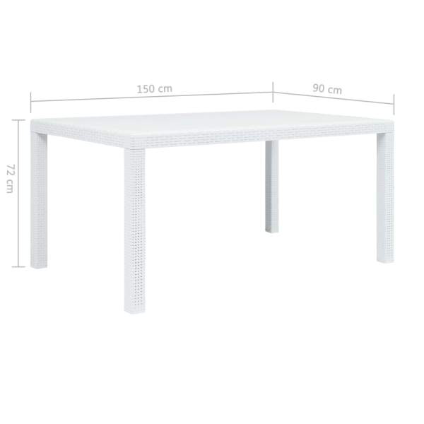  Gartentisch Weiß 150x90x72 cm Kunststoff Rattan-Optik