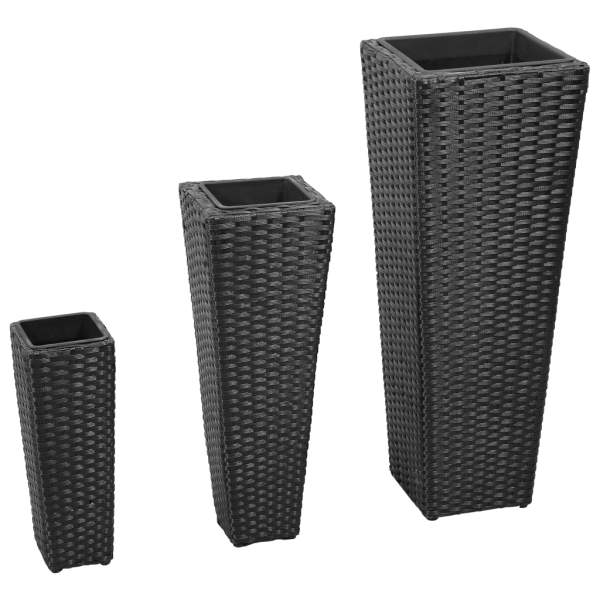  Pflanzkübel 3 Stk. Poly Rattan Schwarz