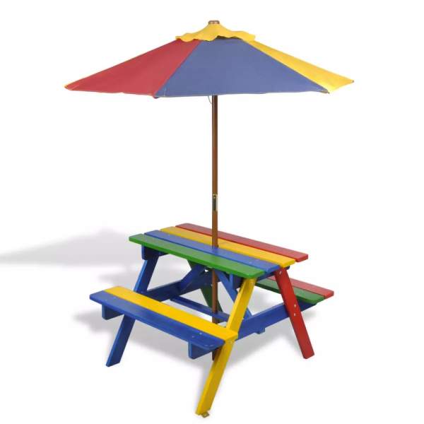  Kinder-Picknickgarnitur mit Sonnenschirm in 4 Farben