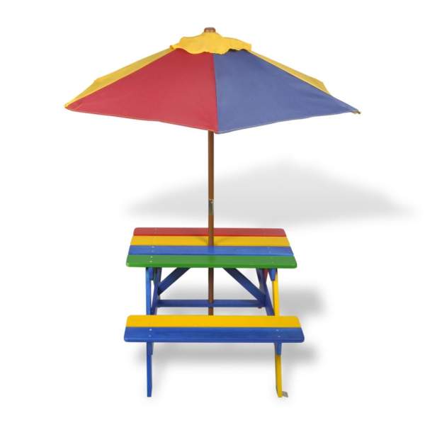  Kinder-Picknickgarnitur mit Sonnenschirm in 4 Farben