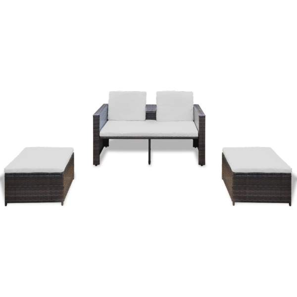  4-tlg. Garten-Lounge-Set mit Kissen Poly Rattan Braun