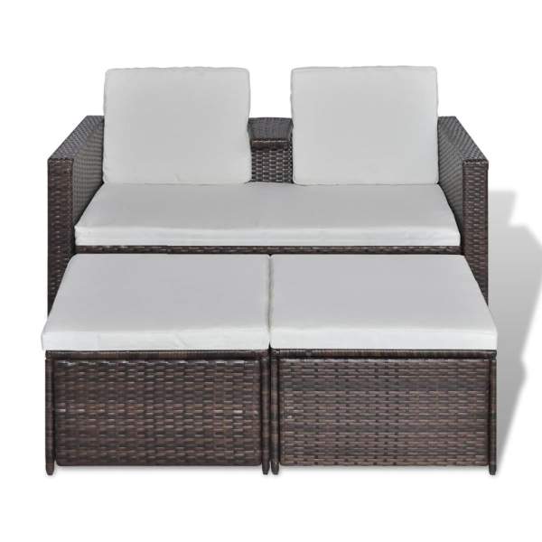  4-tlg. Garten-Lounge-Set mit Kissen Poly Rattan Braun