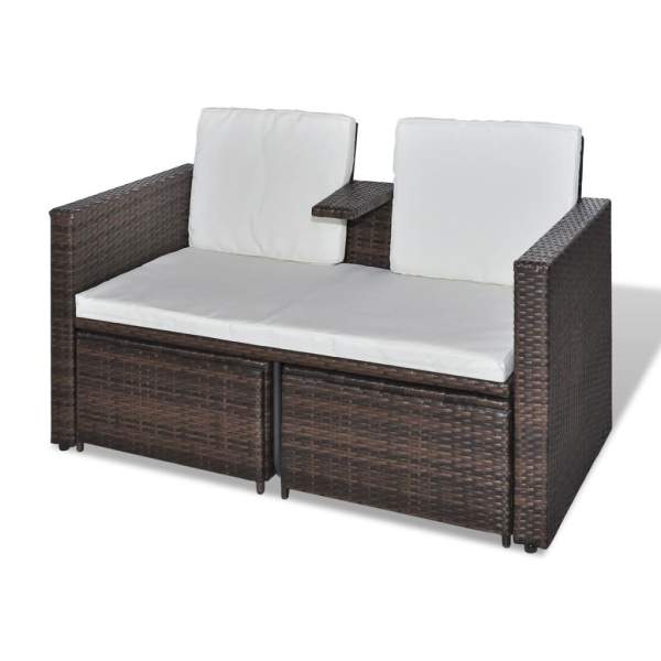  4-tlg. Garten-Lounge-Set mit Kissen Poly Rattan Braun