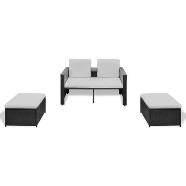 4-tlg. Garten-Lounge-Set mit Auflagen Poly Rattan Schwarz