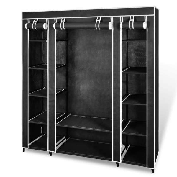  Stoffschrank mit Fächern Kleiderstangen 45×150×176 cm Schwarz  