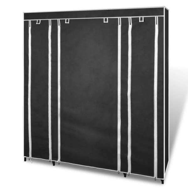  Stoffschrank mit Fächern Kleiderstangen 45×150×176 cm Schwarz  