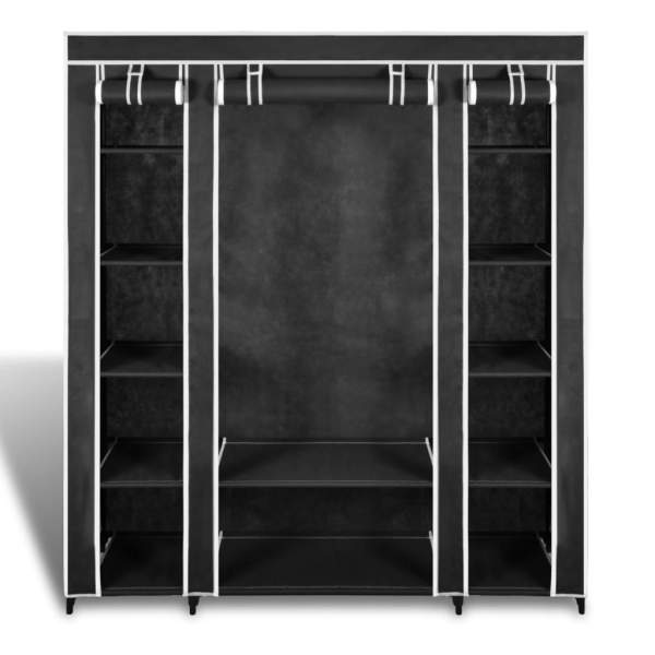  Stoffschrank mit Fächern Kleiderstangen 45×150×176 cm Schwarz  