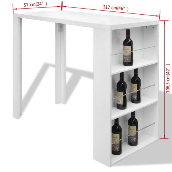  Bartisch mit Weinregal MDF Hochglanz Weiß 