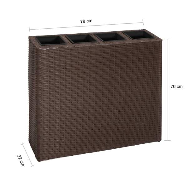  Pflanzkübel mit 4 Töpfen Poly Rattan Braun