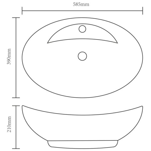 Luxus-Keramikbecken Oval mit Überlauf und Wasserhahnloch