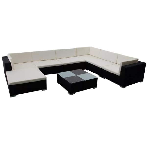  8-tlg. Garten-Lounge-Set mit Auflagen Poly Rattan Schwarz