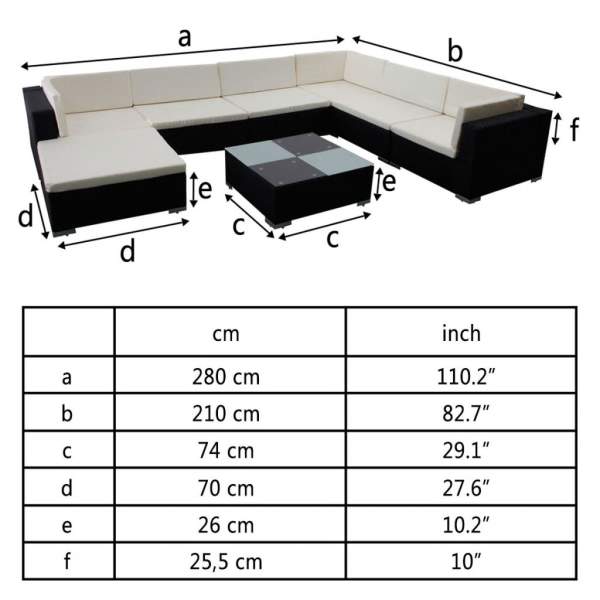  8-tlg. Garten-Lounge-Set mit Auflagen Poly Rattan Schwarz