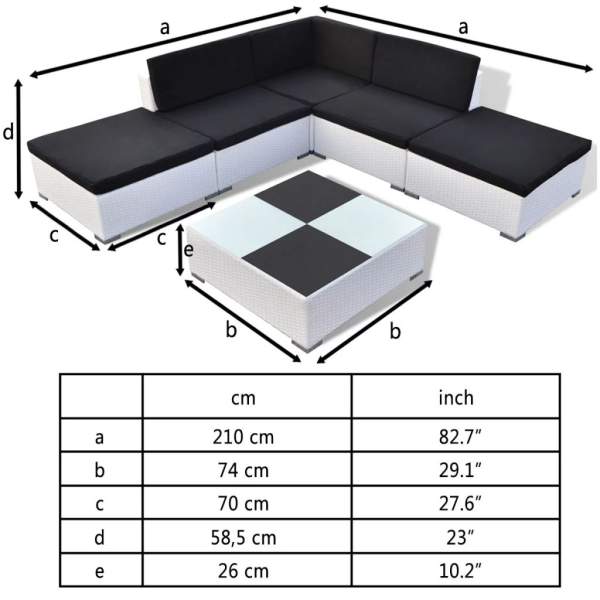  6-tlg. Garten-Lounge-Set mit Auflagen Poly Rattan Weiß