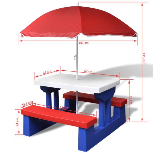  Kinder-Picknicktisch mit Schirm