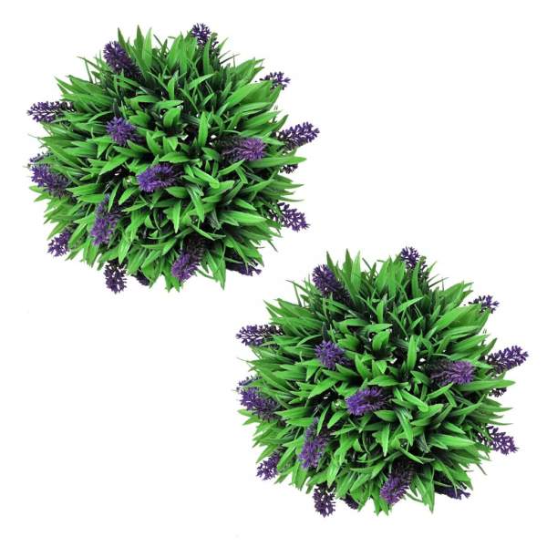 2x Buchsbaum Kugel Buchskugel Kunstpflanze mit Lavendel 28 cm