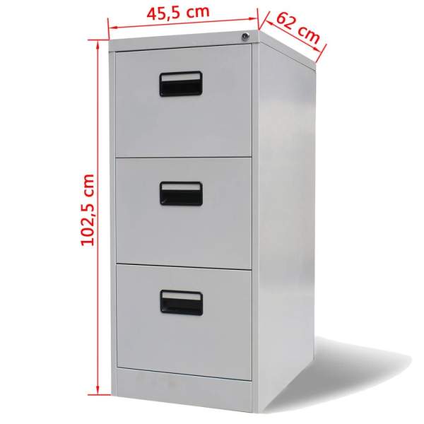  Registerschrank mit 3 Schubladen Grau 102,5 cm Stahl